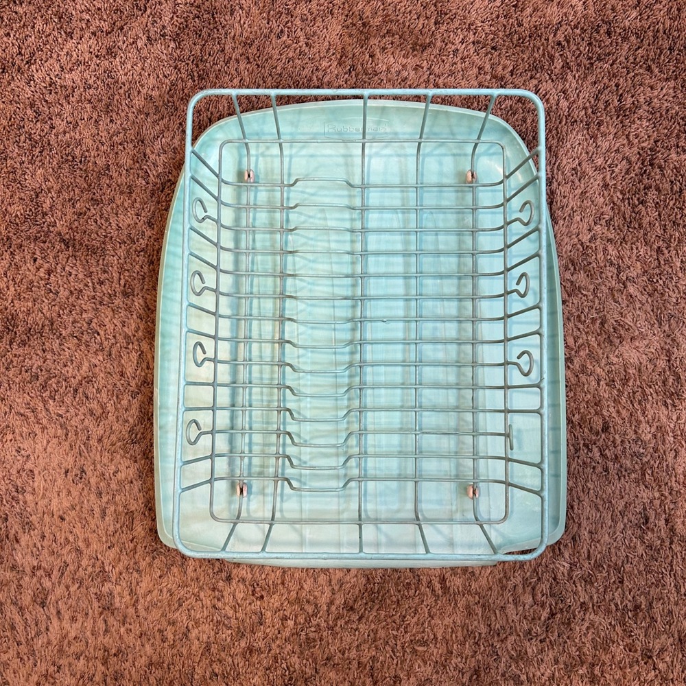 Vintage Rubbermaid Aqua Turquoise Dish Drying Rack and Drain Board 1101-10 READ!